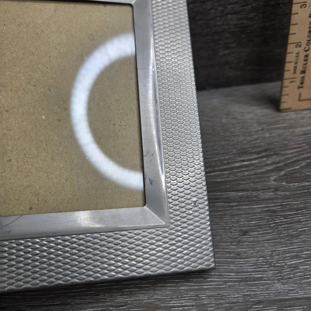 Vintage Silver Tone Diamond Textured Metal Photo Picture Frame 5x7 Tabletop Wall